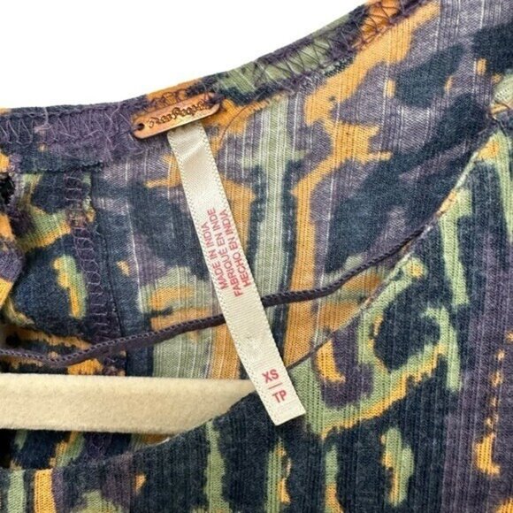 Free People XS This Is It Tunic Top Oversized Long Sleeve Billowy Blue Orange - Picture 5 of 10